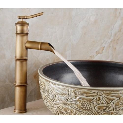 Antique Brass Bamboo Style Single Handle Bathroom Basin Faucet Mixer Taps anf027