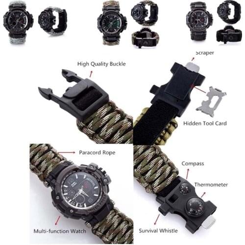 Outdoor Survival Watch Waterproof Multifunctional Survival Kit Military Tactical Paracord Watch Bracelet Camping Tool Emergency