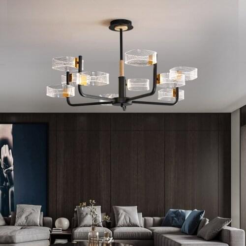 Black Modern LED Living room pendant lights for bedroom study kitchen Acrylic shade restaurant lighting fixtures hanging lamp