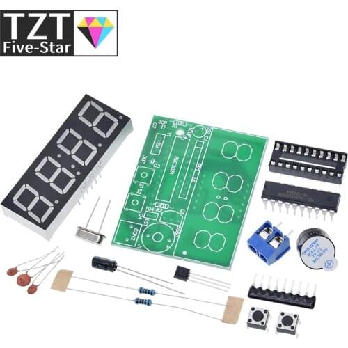 TZT AT89C2051 Digital LED Display 4 Bits Electronic Clock Electronic Production Suite DIY Kit 0.56 Inch Red Two Alarm