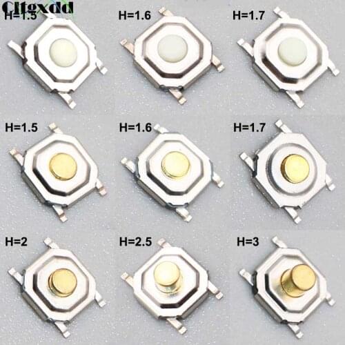 Cltgxdd 10PCS SMD 4x4x1.5 - 3mm 4*4 4PIN SMT Tactile Tact Push Button Micro Switch Momentary Push Button Plastic Copper Head