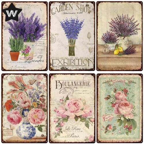 Flower Metal Sign Wall Art Tin Plaque Vintage Wall Stickers Pastoral Style Metal Sign Life Tin Plate for Home Family Decoration