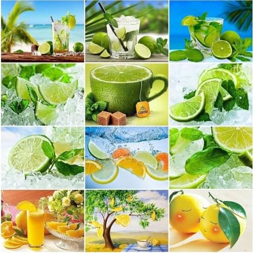 DIY Round Diamond Painting Lemon Diamond Mosaic Fruit Cross Stitch Pictures of Rhinestones Diamond Embroidery Kitchen Decoration