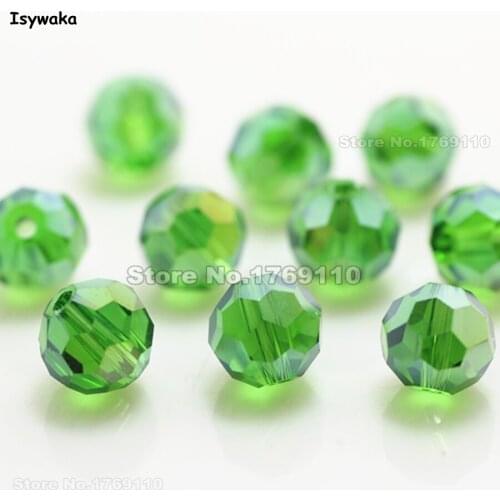 Isywaka 8mm 70Pcs Deep Green AB Color Football Faceted Austrian Crystal Beads Round Glass Spacer Loose beads DIY Jewelry Making