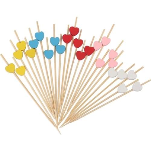 Handmade Cocktail Picks 100 Counts Cocktail Sticks Heart Frilled Toothpicks Party Supplies - Red