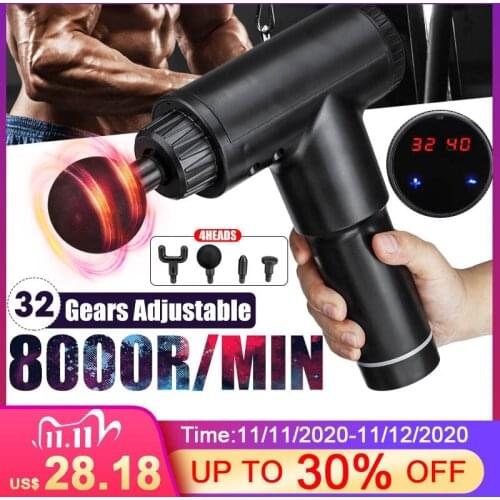 8000r/min Therapy Massage Gun 32 Gears Muscle Massager Pain Sport Massage Machine Relax Body Slimming Relief With 4 Heads