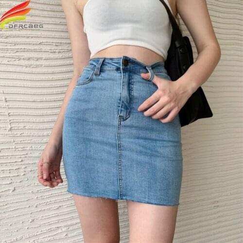 New Summer 2021 High Waist Mini Denim Skirt Women Korean Style Fashion Blue Bodycon Casual Jean Skirts With Pockets Hot Sale