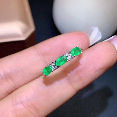 Fashion 925 Sterling Silver Ring Naturral Emerald Ring for Woman Charm Jewelry Gift