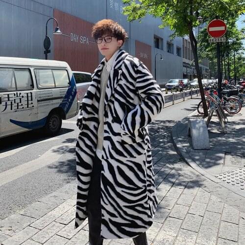 Mens Fashion Winter Lapel Zebra-stripe Coats Warm Padded Coat Wool Overcoat New K30