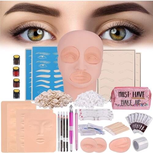 586pcs/set Permanent Makeup Tattoo Training Practice 21 Tools Microblading Eyebrow Learner Kit 3D Silicone Skin Blade Pigment