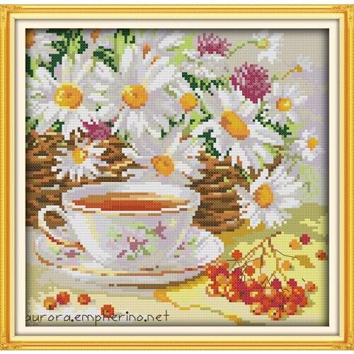 Afternoon tea cross stitch kit flower food still life 18ct 14ct 11ct printed canvas embroidery DIY handmade needlework plus