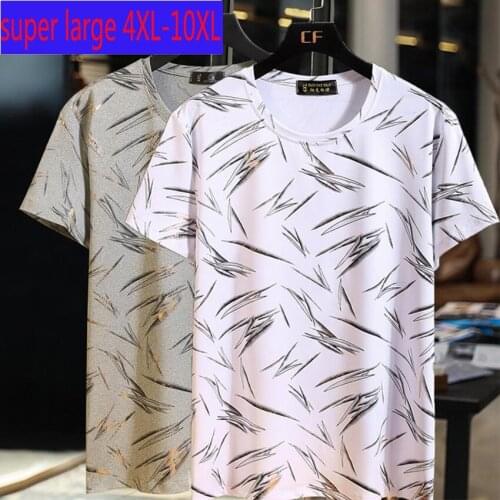 New Super Large Fashion Summer Thin Large Men Ice Silk Short Sleeve Loose T Shirt O-neck Knitted Print Plus Size 4XL-8XL 9XL10XL