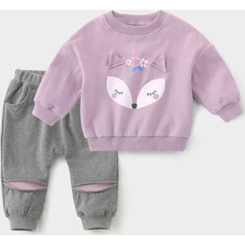1 2 3 4 5 6 Year Baby Children Clothing Set Fox Sweatshirt Pants Toddler Girls Clothes Spring Fall Casual Kids Suits for Boy