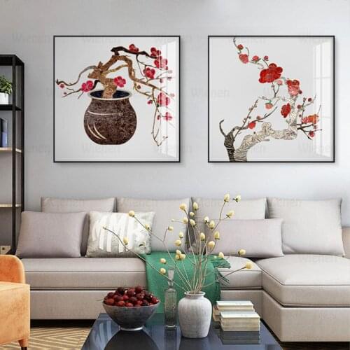 Chinese Style Poster Plum Blossom In Full Bloom Wall Art Canvas Painting Modern Simple Decor Picture for Living Room Interior