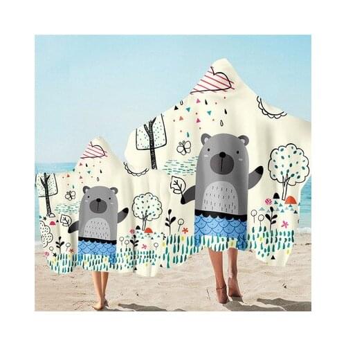 Adult Kids Animal Print Microfiber Beach Poncho Towel Quick Drying Wearable Bath Cape Towel Outdoor Beachwear Hooded Blanket