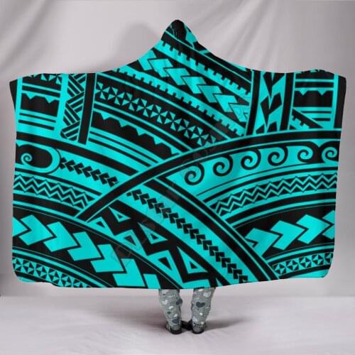 Polynesian Tribal Hooded Blanket 3D printed Wearable Blanket Adults Kids Various Types Hooded Blanket