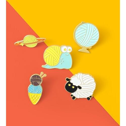 Yarn Ball Globe Enamel Pin Woollen Badges planet Funny Ice cream Cone Planet Snails Sheep Brooches Knitting Lover Crafts Jewelry