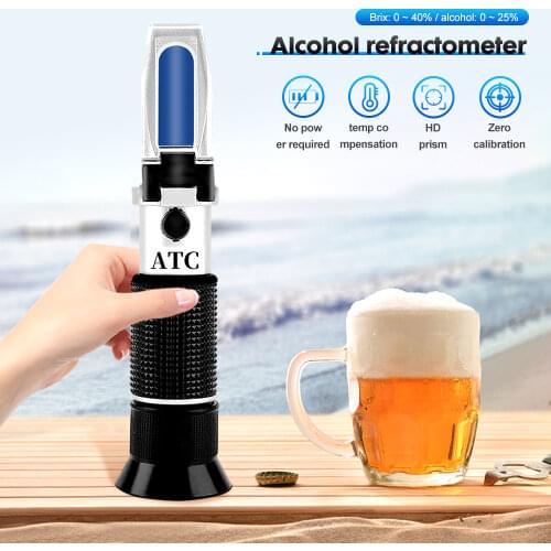 Hand held 0-40% brix 0-25% alcohol Refractometer Tester for Alcohol Brix Wort Beer Wine Fruit Grape Sugar Saccharimeter 40%off
