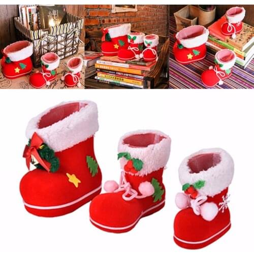 S/M/L Red Christmas Flocking Boots Socks Candy Box Christmas Tree Decoration Home Ornaments Laser Package Supplies