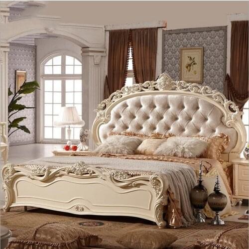Modern european solid wood bed Fashion Carved leather french bedroom furniture pfy10151