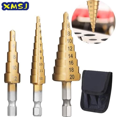Drill Bit 3-12 4-12 4-20 4-22 HSS Titanium Coated Step Drilling Power Tools Metal High Speed Steel Wood Hole Cutter Cone Drill