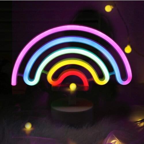 Rainbow Neon Sign LED Light with Holder Base USB/Battery Operated Table Night Lamp for Bedroom Home Party Decorations Gifts