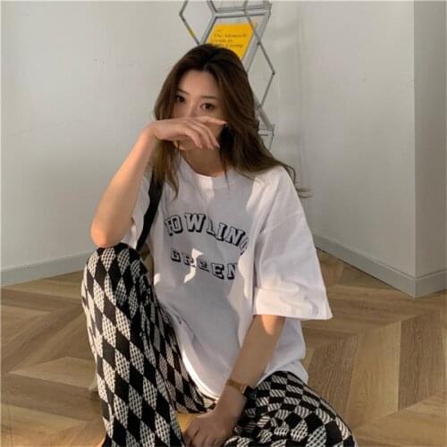 Loose Casual Lazy Letter Tshirt Womens T-shirts Tops Japanese Kawaii Ladies Ulzzang Female Korean Harajuku Clothes For Women