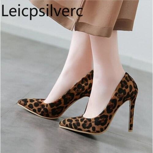 Pumps spring and autumn Super high heel Leopard Leopard Cusp Fine heel party Fashion shoes Single shoes high 11cm plus size34-46