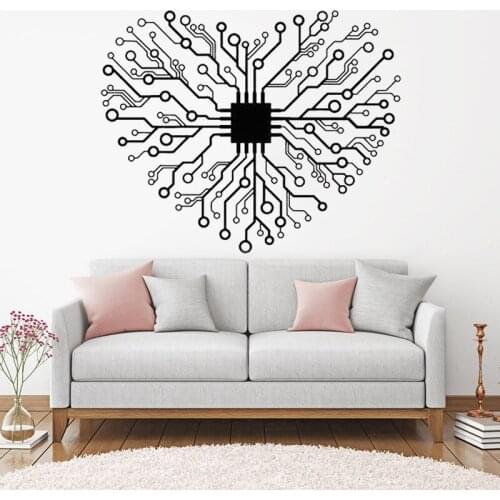Chip Heart Vinyl Wall Decal Computer Art Geek Technology enthusiasts Room decoration Stickers Mural waterproof Decals HY1308