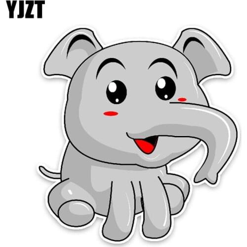 YJZT 12.5CM*13.5CM Cartoon Cute Gray Smiling Elephant PVC Car Sticker Decal 5-2004