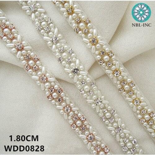 10 yards )Bridal hand beaded sewing crystal rhinestone pearl applique trim iron on for wedding dresses belt WDD0828