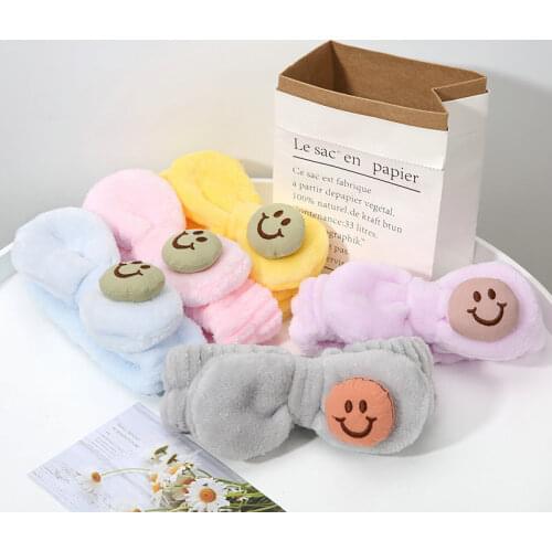 New Bow Smile Face Hair Band Cute Flannel Knot Elastic HeadBand for Women Wash Face Makeup Headband Hair Accessories