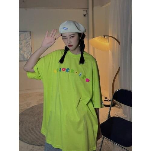 Salt three-dimensional letter short sleeve T-shirts womens oversize loose summer casual neutral BF bottomed top