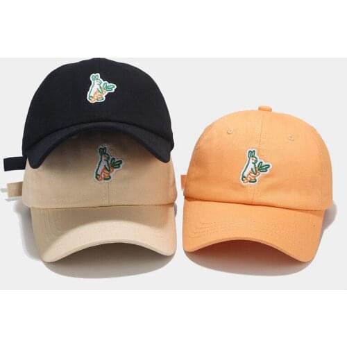 2021 Unisex Women Hat Cartoon Rabbit Radish Embroidery Peak Cap Japanese Cute Baseball Cap Student Outdoor Sports Sun Hat