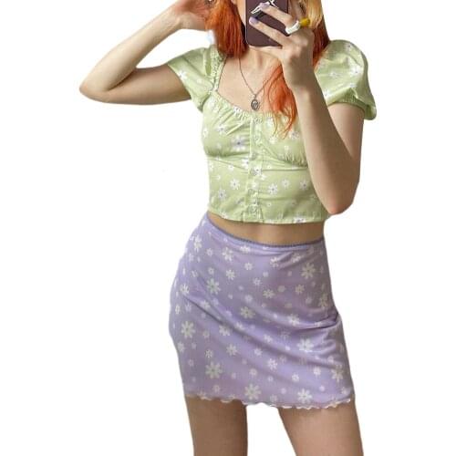 Ladies Summer Temperament Bust Skirt Girls Creative Floral Printing Stringy Selvedge Short Skirt for Dating Shopping