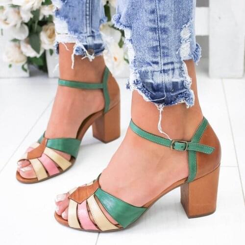 2021 Summer Sandals Women Ankle Buckle High Heels Sexy Female Peep Toe Fashion Sandalias Mixed Color Ladies Shoes Plus Size