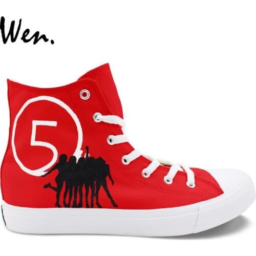 Wen Woman Girls Flat Sneakers Design Fifth Harmony Hand Painted Custom Shoes High Top Canvas Outdoor Shoes Red Man Skate Shoes
