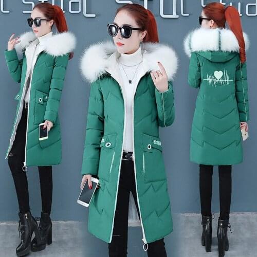 Female Parkas Winter 2020 New Long Down Cotton Coat With Fur Collar Hooded Jacket Coat Thick Women Cotton Padded Basic Tops Y516