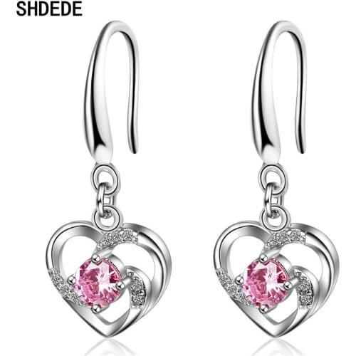 SHDEDE 925 Sterling Silver Woman Fashion Jewelry Blue Pink White Drop Earrings Embellished With Crystals From Swarovski -X560