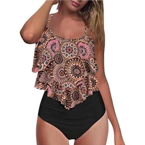 2021 New Womens Swimsuit Summer Swimwear Ruffle High Waist Bikini Set Sunflower Leopard Beach Swimming Suit For Women Beachwear