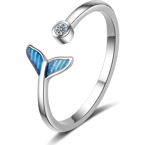 Creative Whale Tail Rings For Women Charming Female Blue Crystal Ring Jewelry Romantic Love Promise Jewelry