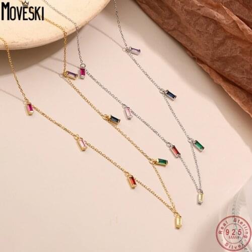 MOVESKI 925 Sterling Silver Korean INS sweet Color Zircon Necklace Women Wedding Jewelry Party Gift