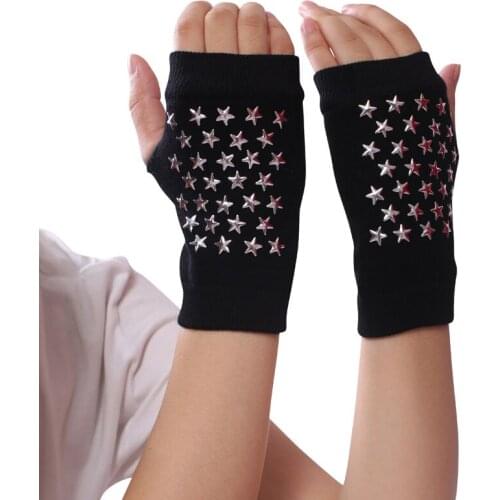Unisex winter half-finger warm gloves thickened rivets knitting students performing hip-hop driving and riding