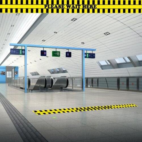 1Roll Please Wait Here Warning Floor Tape Social Distancing Marking Tape Yellow