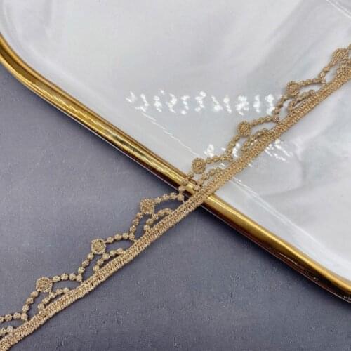 10Yds 1.4cm Wide Golden Arch Shape Hollow Ribbon Diy Lace Wedding Fluorescent Lace Gold Thread Embroidery Lace Accessories Trim