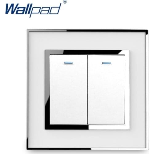 2 Gang 2 Way Light Switch Luxury Acrylic Panel With Silver Border Wallpad Push Button Mirror Panel Wall Switch 16A AC110-250V