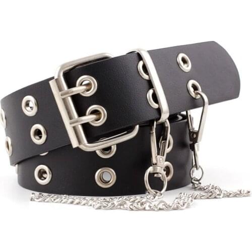 2021 Fashion Punk Rock Leather Belts For Women Black Coffee Chain Female Pin Buckle Streetwear Belt