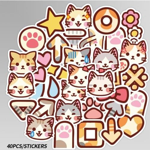 40PCS/pack Kawaii Animal Cat Sticker Scrapbooking For DIY Laptop PC Phone Guitar Decal Suitcase Luggage Cute Cartoon Stickers