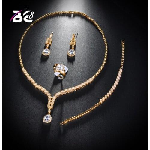 Be 8 New Style Luxury Cubic Zircon Crystal 4pcs Set Hot Necklace Jewelery Bridal Sets for Women Wedding Jewelry Bijoux FemmeS146