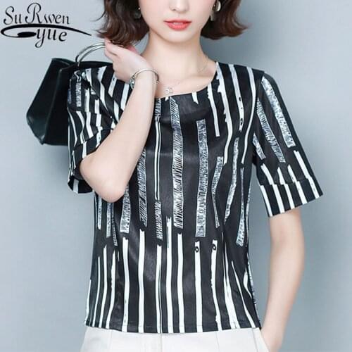 2021 O-Neck Womens Clothing 4XL Plus Size Blouse Women New Fashion Summer Lady Chiffon Blouse Striped Camisa 9060 50